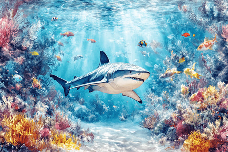 Shark underwater adventure design file showing full pattern and vivid ocean colors