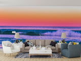 Beach wave mural bringing coastal vibes to master bedroom wall