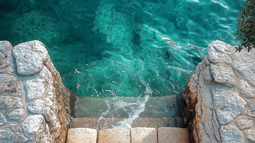 Turquoise waters and stone cliffs design file showing intricate details and natural patterns