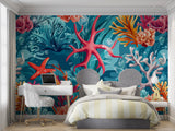 Ocean theme wall mural brightening up modern home office space