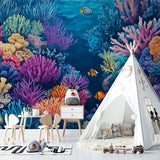 Tropical fish wall mural adding movement to a kids playroom