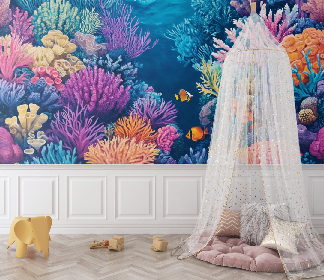 Coral reef mural making a small office feel spacious and bright