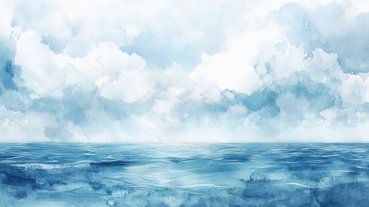 Ocean and clouds watercolor wallpaper design file showing full pattern detail