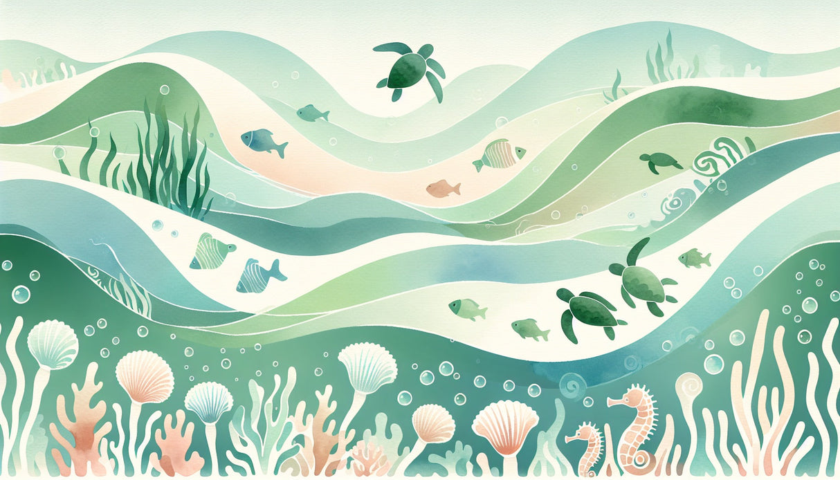Watercolor marine life design file showing detailed sea turtles and tropical fish pattern