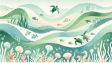 Watercolor marine life design file showing detailed sea turtles and tropical fish pattern