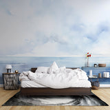 Ocean wall mural creating a calming atmosphere in a meditation room