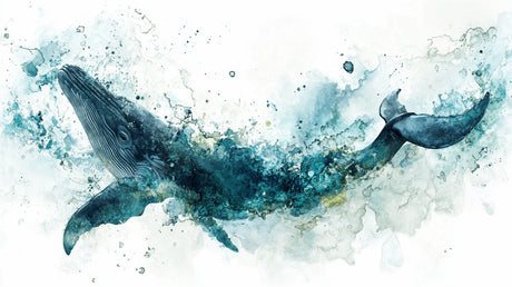 Ocean theme wallpaper design file showing detailed watercolor whale pattern with clouds