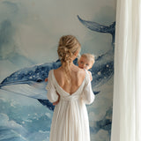 Marine wallpaper transforming modern kid's bedroom with dreamy blue tones