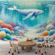 Ocean Mural Wallpaper with blue whale and coral reef bringing underwater magic to a bright kids bedroom