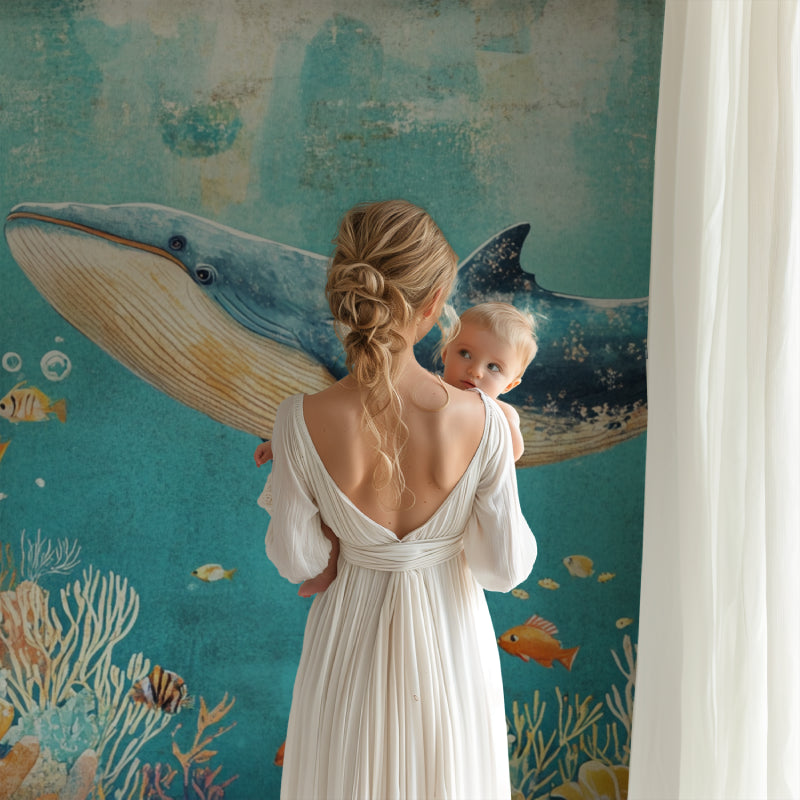 Whale Wall Mural transforming a bathroom into an underwater paradise