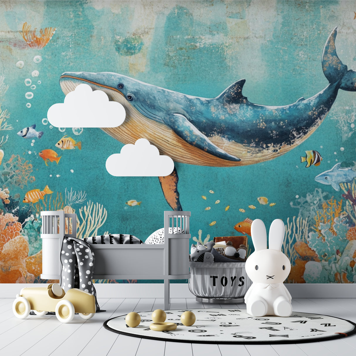 Marine Life Wallpaper adding character to a playroom with ocean theme