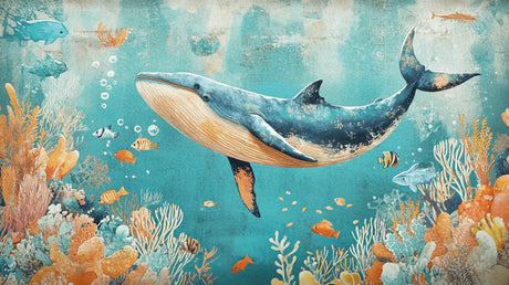 Ocean Whale design file showing detailed coral reef pattern and majestic whale illustration