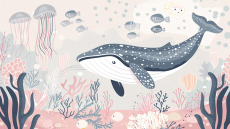 Marine life design file showing detailed whale and fish pattern on white background
