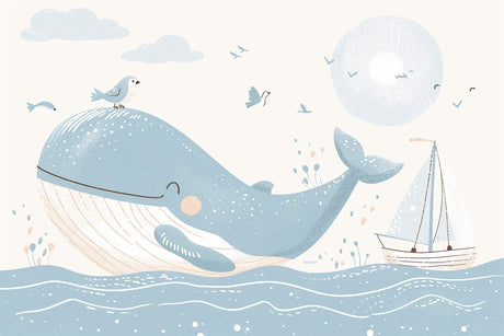 Design file showing detailed whale and sailboat pattern on cream background