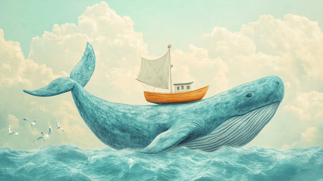 Whimsical whale and sailboat design file showing intricate details and true colors