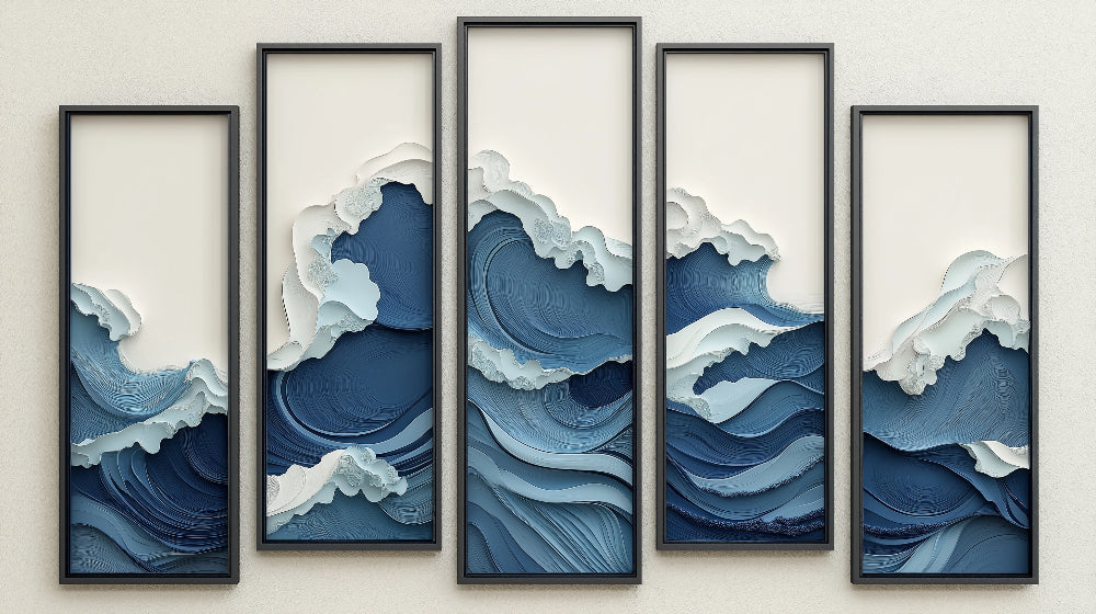 Ocean Wave Mural design file showing detailed 3D abstract blue wave pattern with dynamic movement