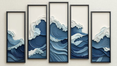 Ocean Wave Mural design file showing detailed 3D abstract blue wave pattern with dynamic movement