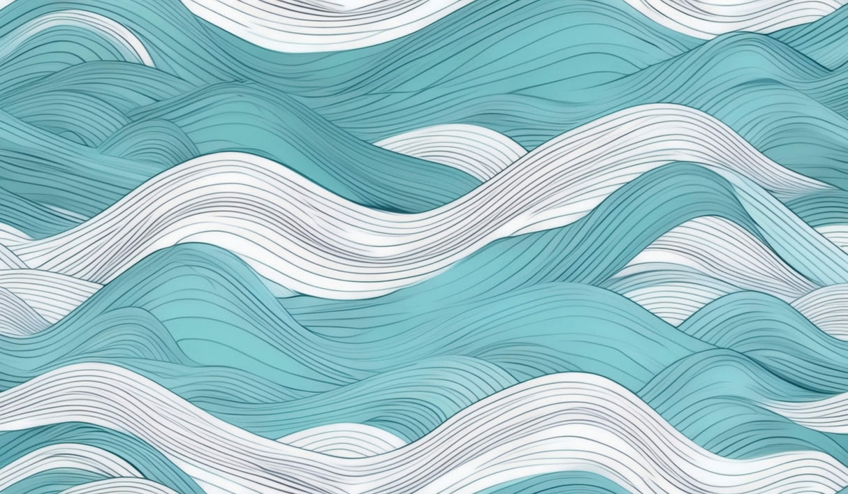 Design file showing detailed turquoise and white wave pattern with flowing lines