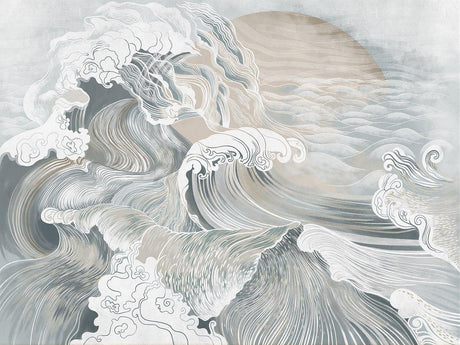 Design file of Japanese wave pattern showing intricate details and fluid movement in grey and beige tones