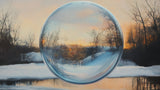 Winter sunset glass sphere design file showing detailed optical illusion pattern with pristine snow and bare trees