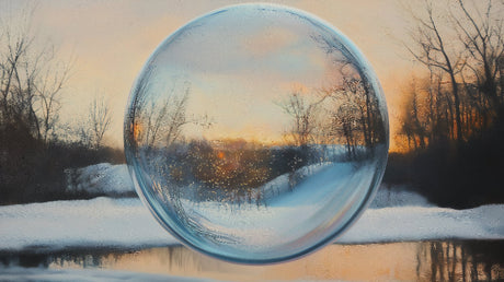 Winter sunset glass sphere design file showing detailed optical illusion pattern with pristine snow and bare trees
