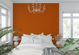 Modern orange accent wall in home office space with natural lighting