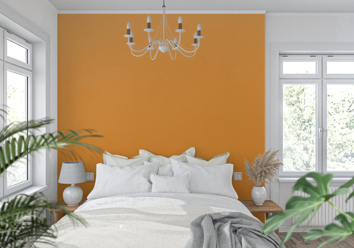 Modern orange wallpaper in stylish restaurant interior