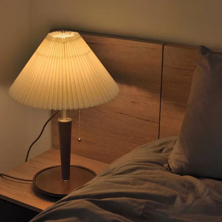 Scandinavian Table Lamp  Pleated Shade With Oak Base - Product detail 5