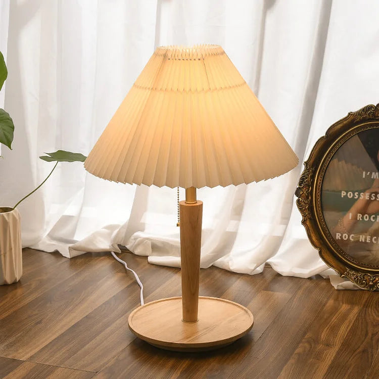 Scandinavian Table Lamp  Pleated Shade With Oak Base - Product detail 8