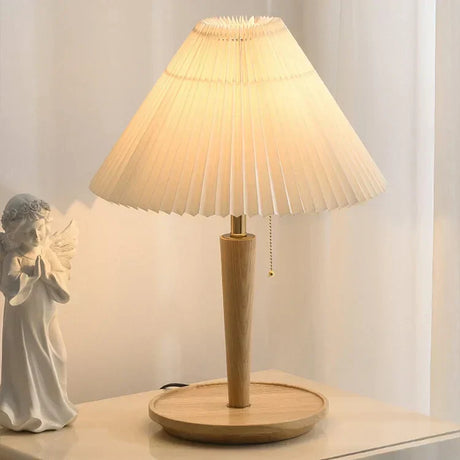 Scandinavian Table Lamp  Pleated Shade With Oak Base - Product detail 11