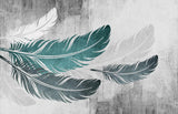 Feather Mural Wallpaper | Modern Teal and Grey Design