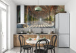 Palace gallery mural wallpaper creating depth in a modern living room with elegant furniture