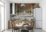 Palace gallery mural wallpaper creating depth in a modern living room with elegant furniture