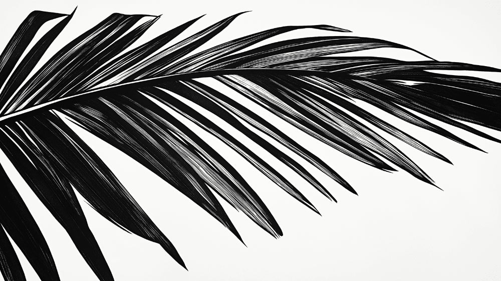 Black and white palm leaf wallpaper design file showing detailed botanical pattern