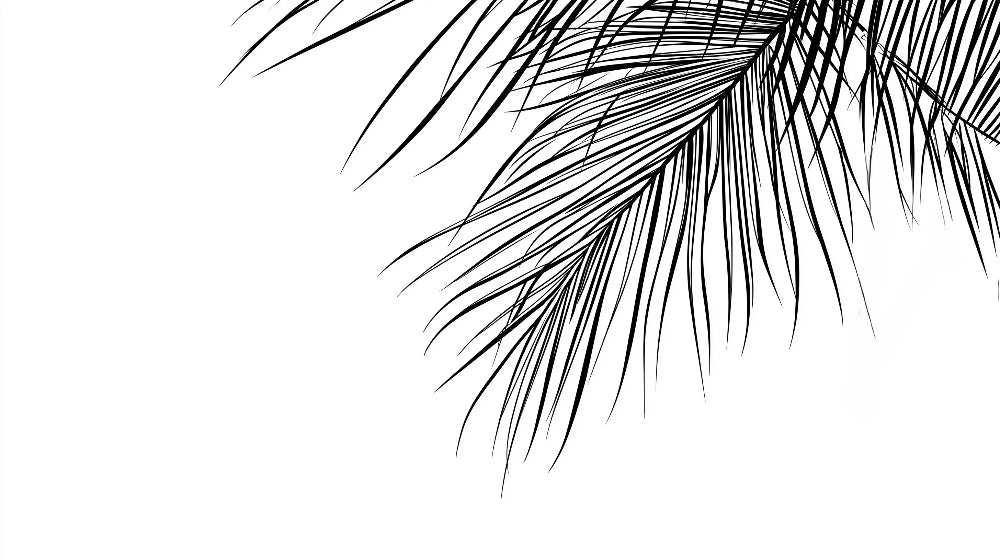 Black and white palm leaf wallpaper design file showing detailed botanical pattern