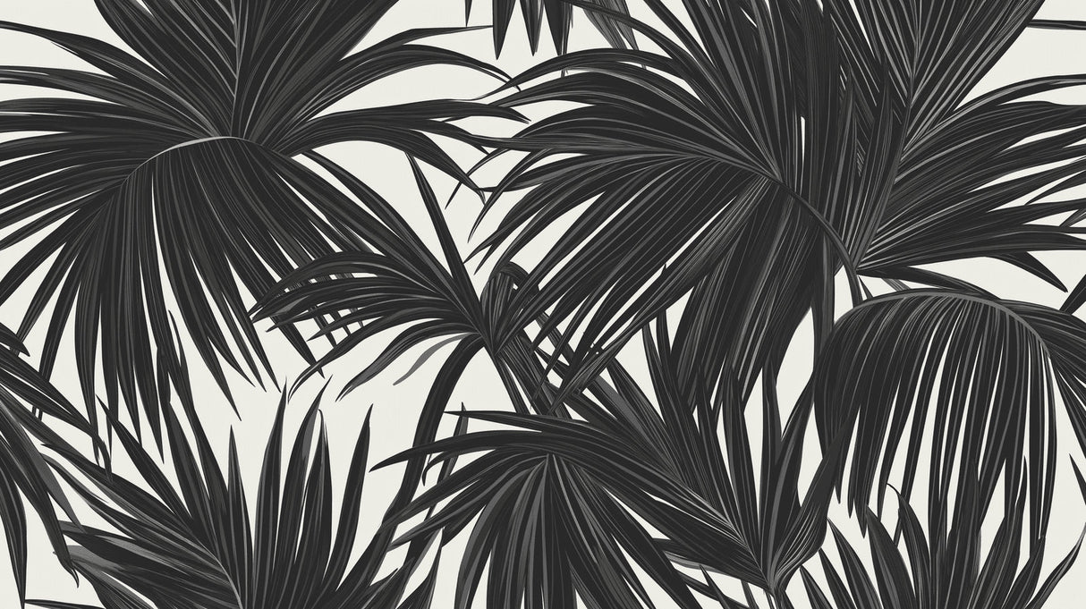 Black and white tropical palm leaves design file showing detailed leaf pattern and high-contrast botanical elements