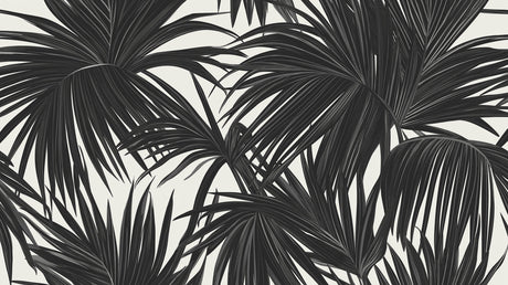 Black and white tropical palm leaves design file showing detailed leaf pattern and high-contrast botanical elements