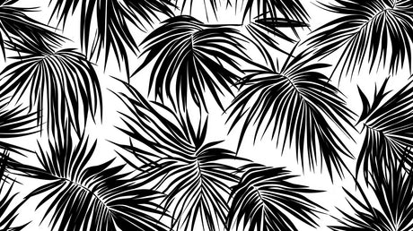 Black and white tropical palm leaves pattern design file showing detailed leaf silhouettes