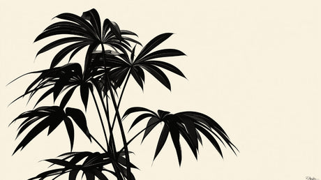 Palm leaves wallpaper design file showing black botanical pattern on beige background