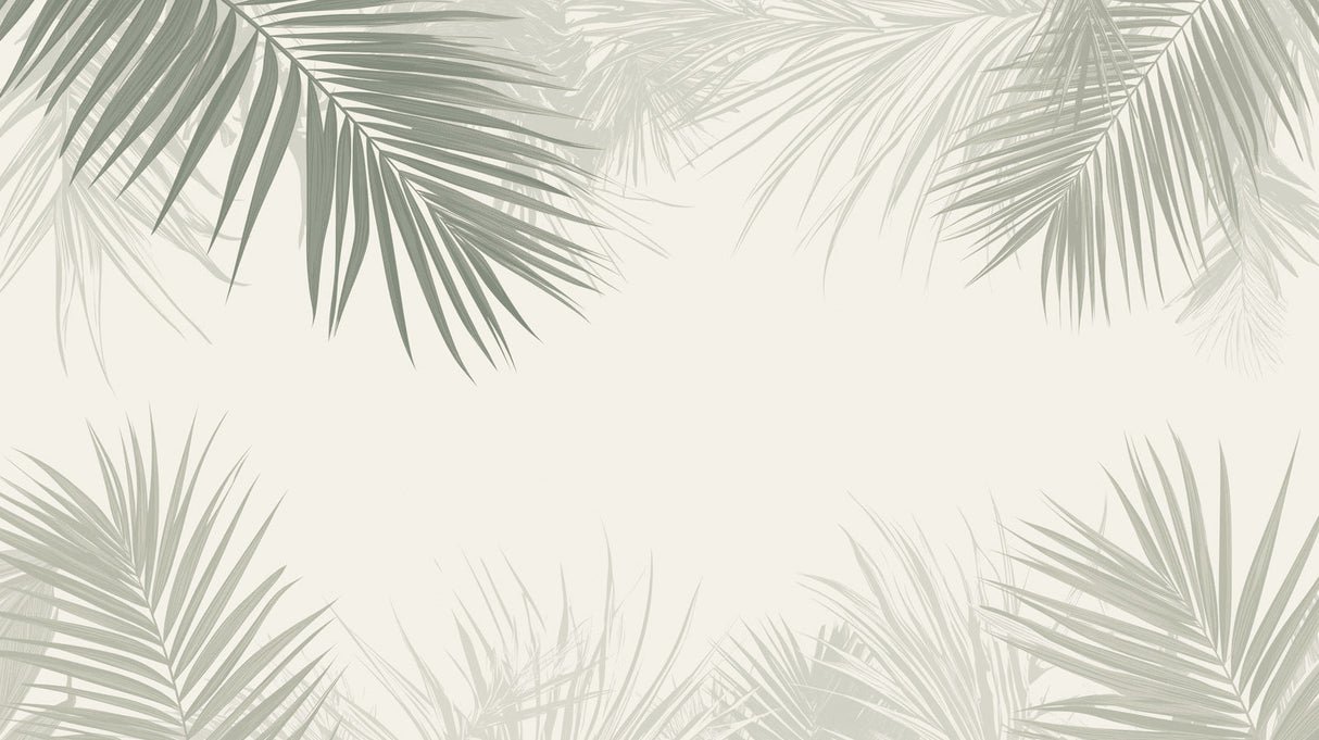 Tropical palm leaves design file showing detailed sage-green fronds pattern on ivory background