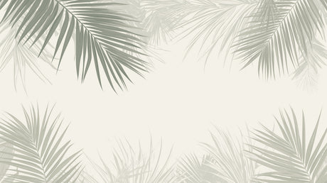 Tropical palm leaves design file showing detailed sage-green fronds pattern on ivory background
