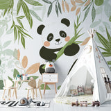 Baby's room featuring gentle panda bear wall mural creating a cozy atmosphere