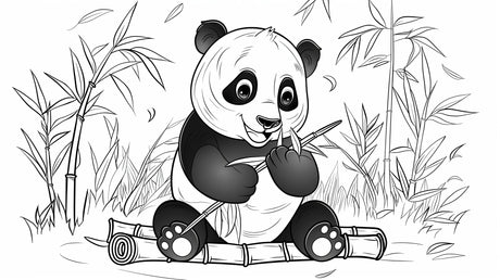 Panda and bamboo forest design file showing detailed black and white pattern