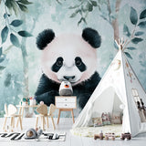 Panda forest mural bringing natural charm to a cozy living room setting