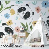 Panda nursery mural adding playful charm to a toddler's play corner