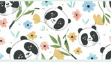 Panda wallpaper design file showing sweet pandas among pastel flowers and bamboo leaves