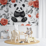 Panda and rose garden mural creating a focal point in a baby's room