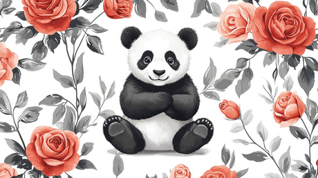 Panda and rose garden wallpaper design file showing full pattern and details