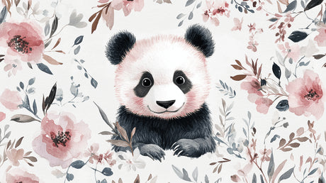 Watercolor panda wallpaper design file showing delicate floral pattern and gentle color palette