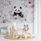 Watercolor panda mural creating a dreamy atmosphere in a girl's bedroom